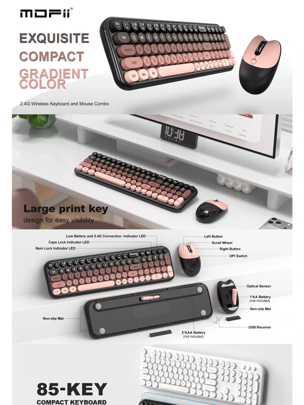 Hot Kiss Wireless Keyboard in Black and Pink 💋 😘